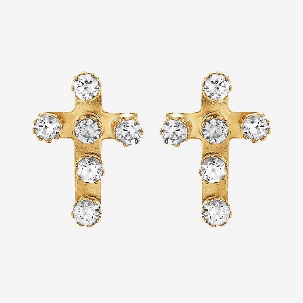 Gold Cross Crystal Stud Earrings - Women's Jewelry